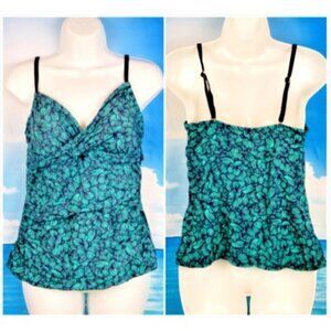 MERONA Womans NAVY BLUE/GREEN Tankini Top Swim Bathing Suit Adj straps size Lg